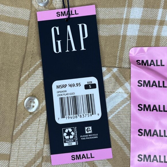 NWT Gap Tan Plaid Flannel Shirt 100% Cotton Size Small - Picture 5 of 6